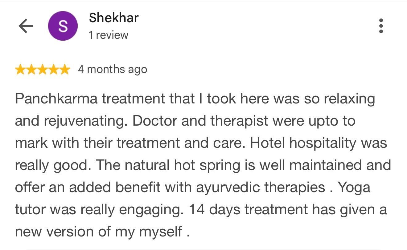 Guest review for Sandhya Hot Spring Healthcare