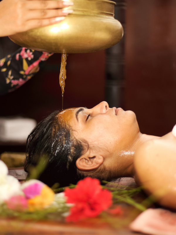 Traditional Shirodhara Ayurvedic therapy at Sandhya Hot Spring Health Care
